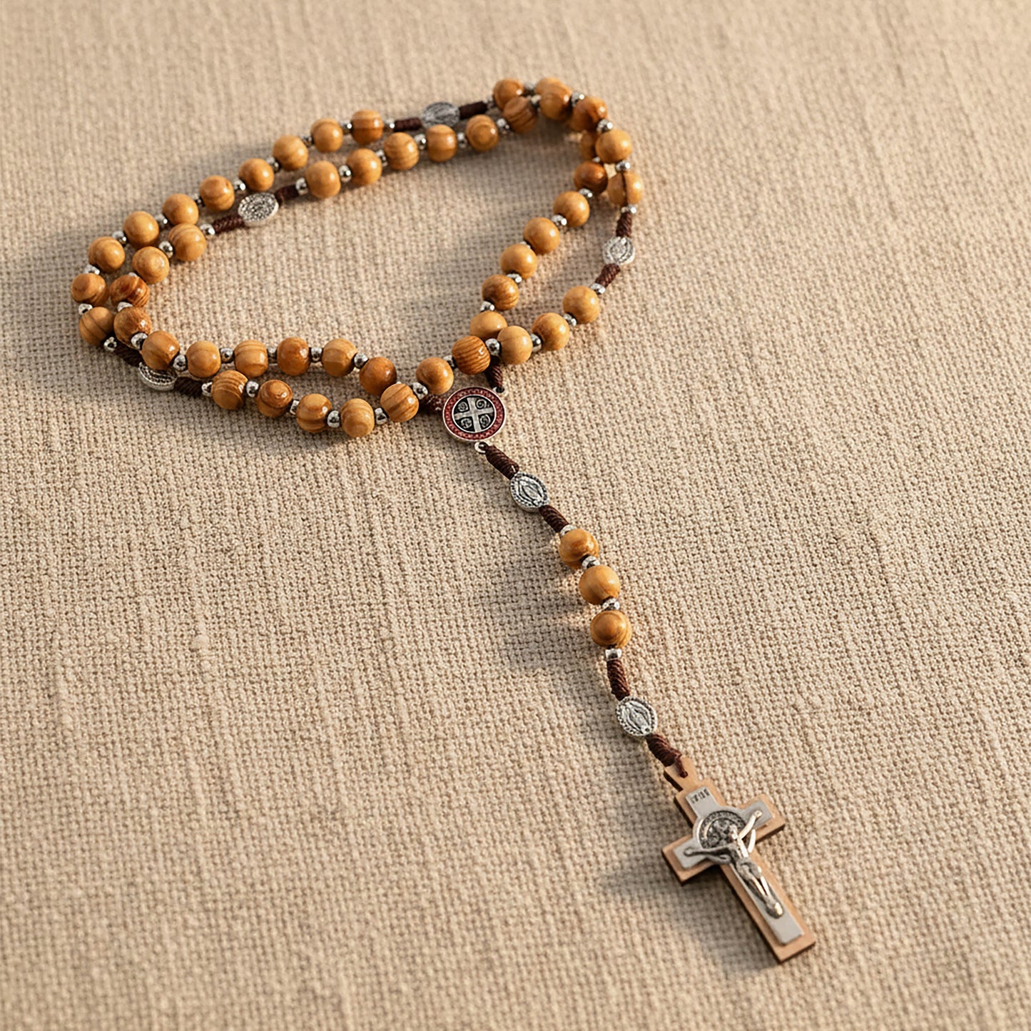Wood Rosary Necklace St. Benedict