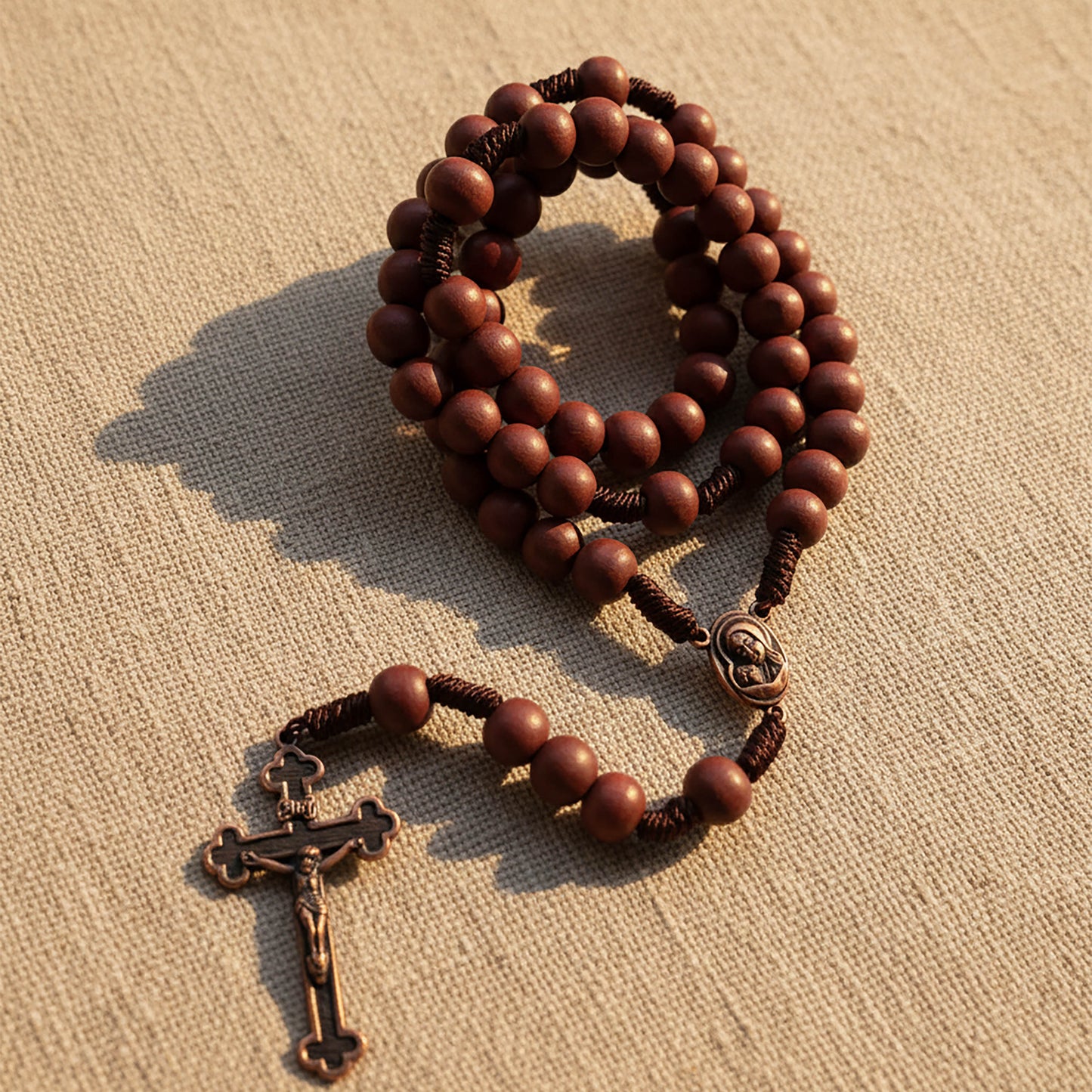 Red Wood Rosary Necklace Our Lady