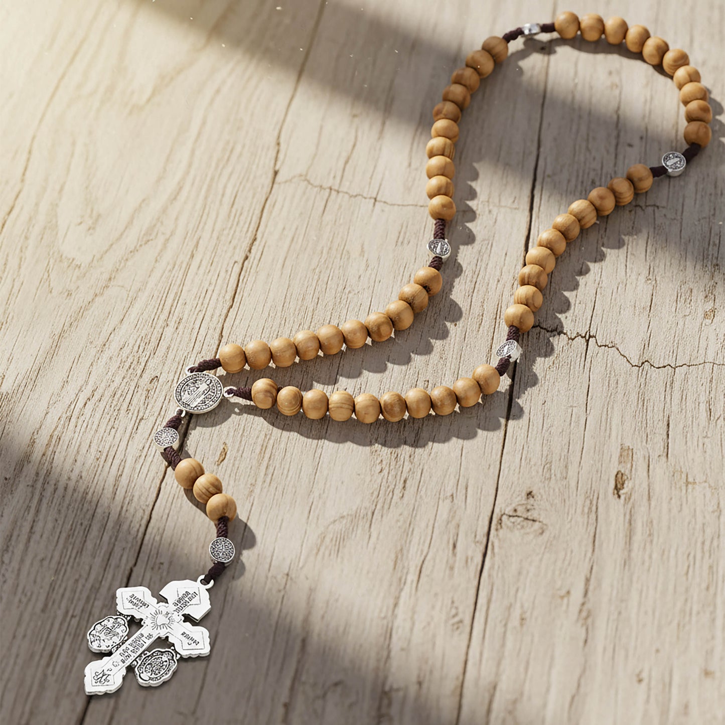 Wood Rosary Necklace Pardon Crucifix