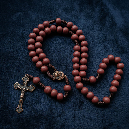 Red Wood Rosary Necklace Our Lady
