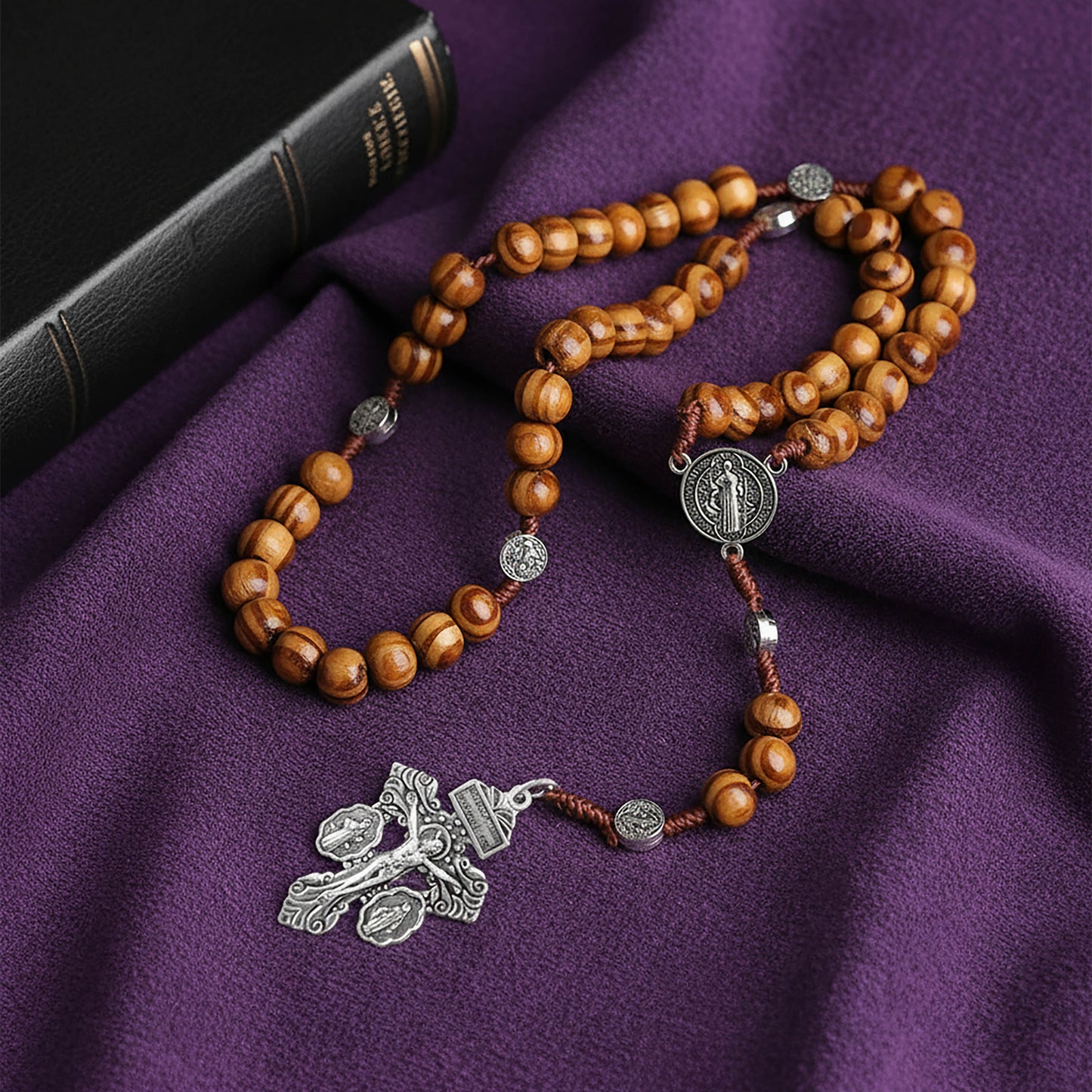 Wood Rosary Necklace Pardon Crucifix