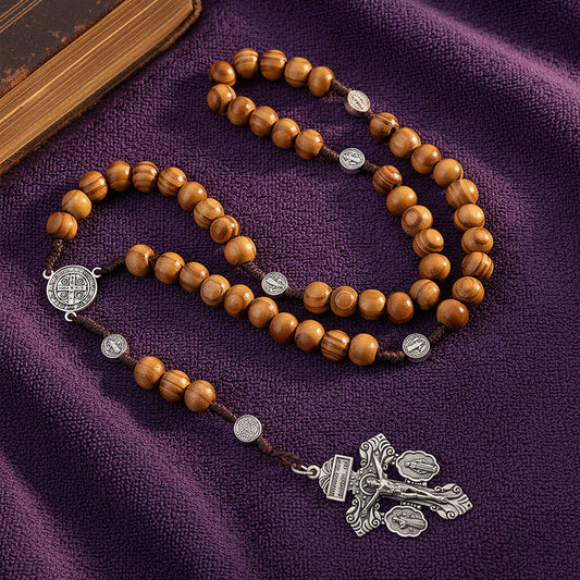 Wood Rosary Necklace Pardon Crucifix