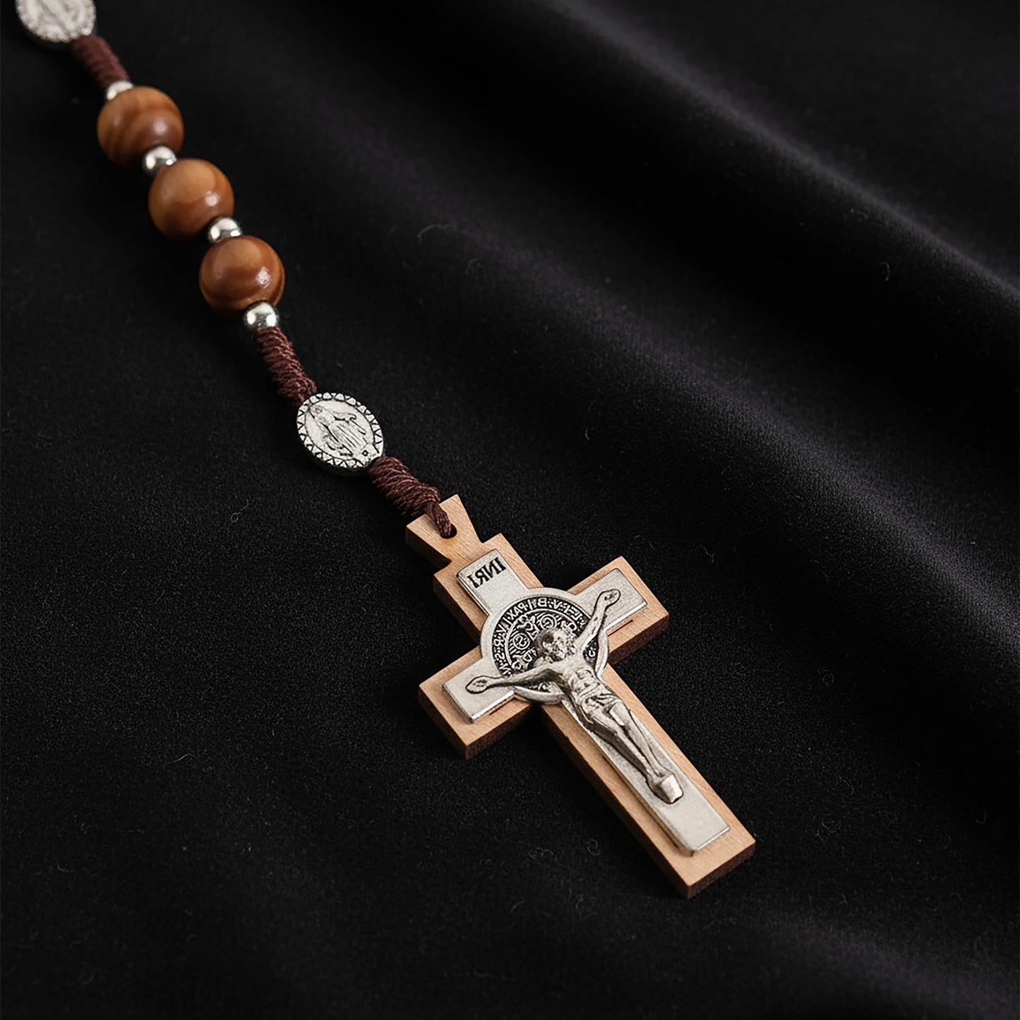 Wood Rosary Necklace St. Benedict