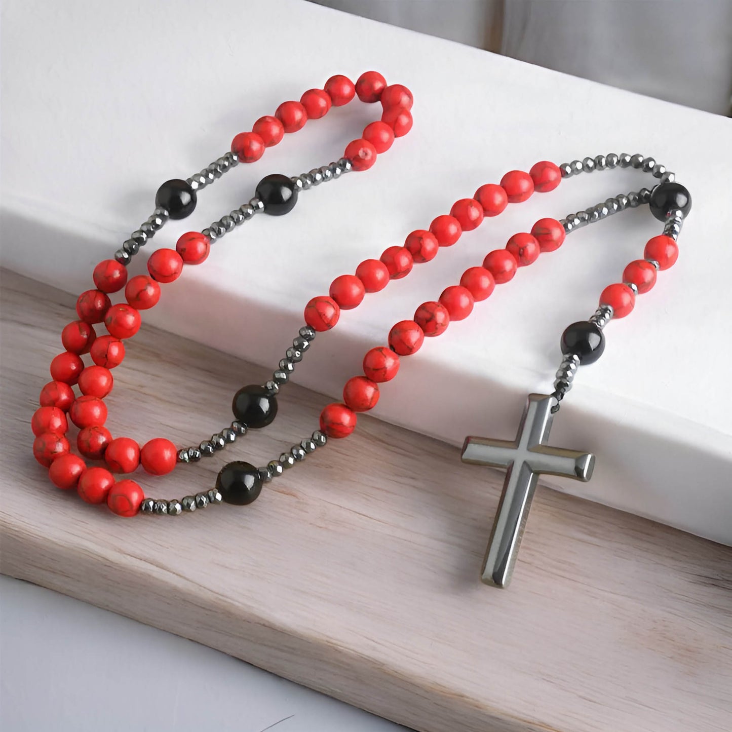 Red Turquoise Rosary Necklace