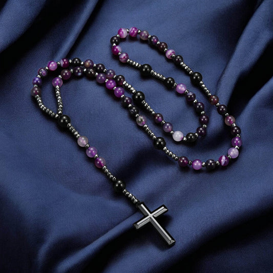 Natural Purple Agate Rosary Necklace