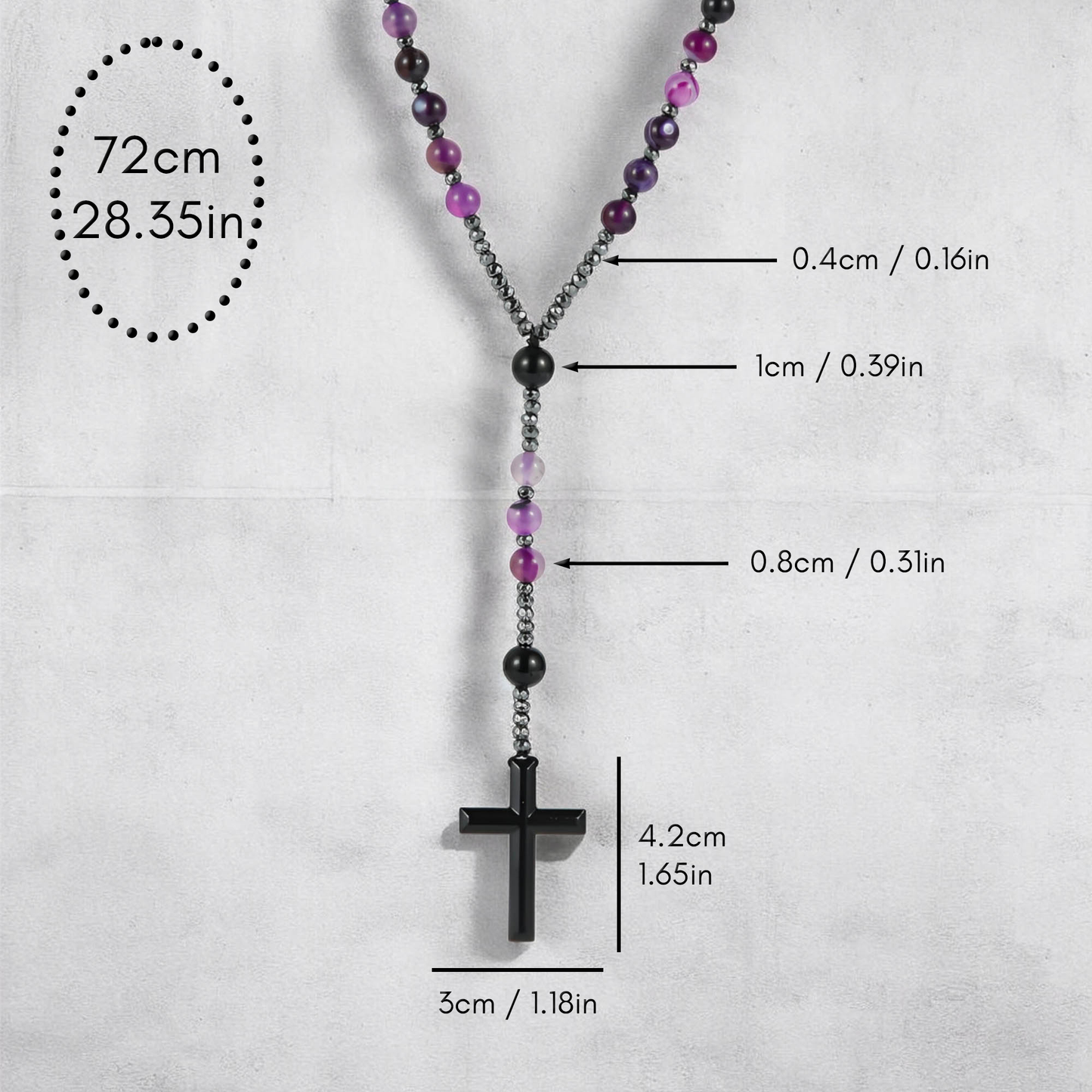 Natural Purple Agate Rosary Necklace