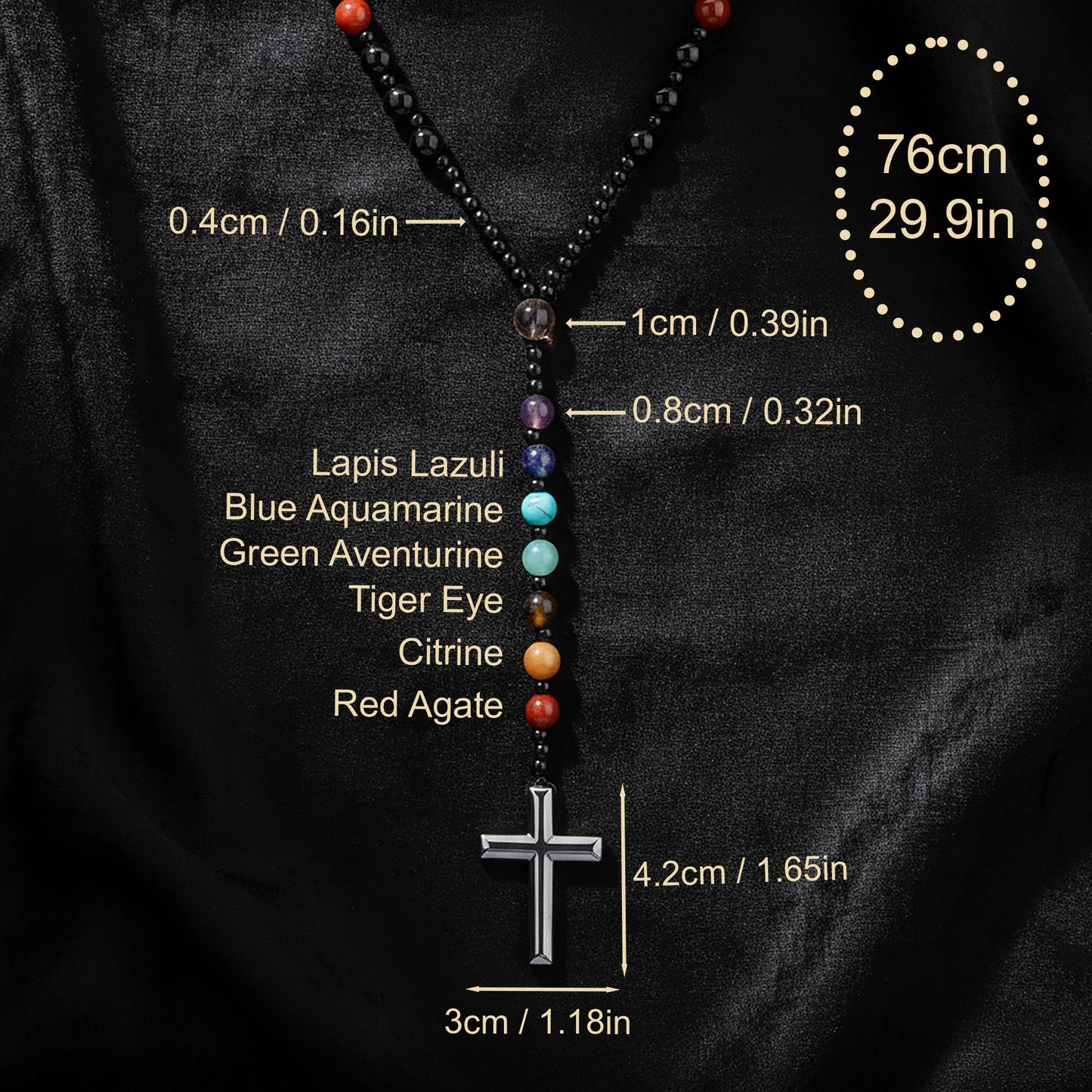 Obsidian Tiger's Eye Rosary Necklace 7 Gemstone