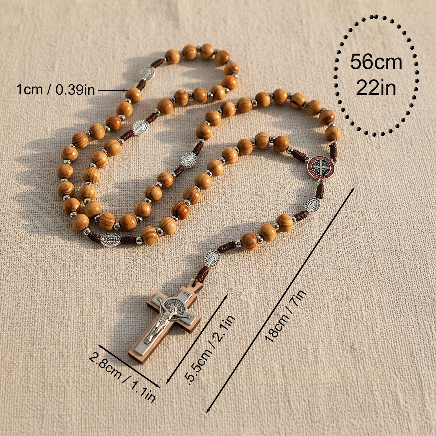 Wood Rosary Necklace St. Benedict