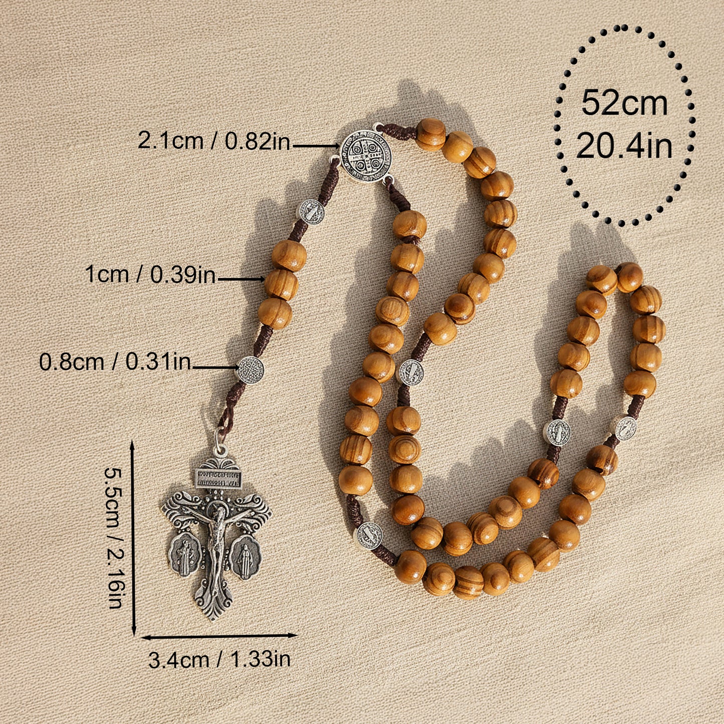 Wood Rosary Necklace Pardon Crucifix