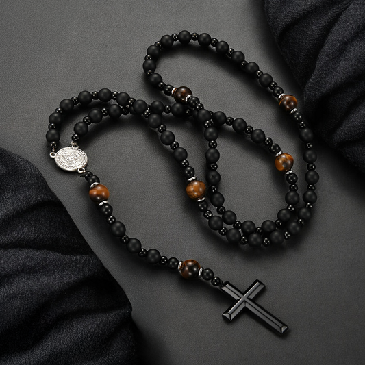 Natural Obsidian Lava Stone Rosary Necklace