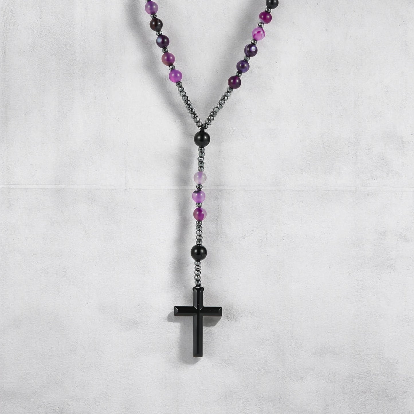 Natural Purple Agate Rosary Necklace