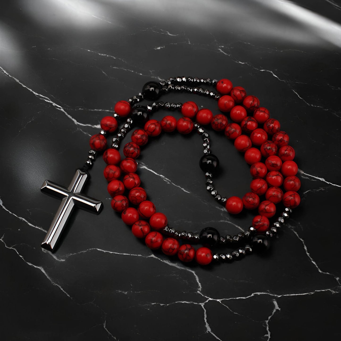 Red Turquoise Rosary Necklace