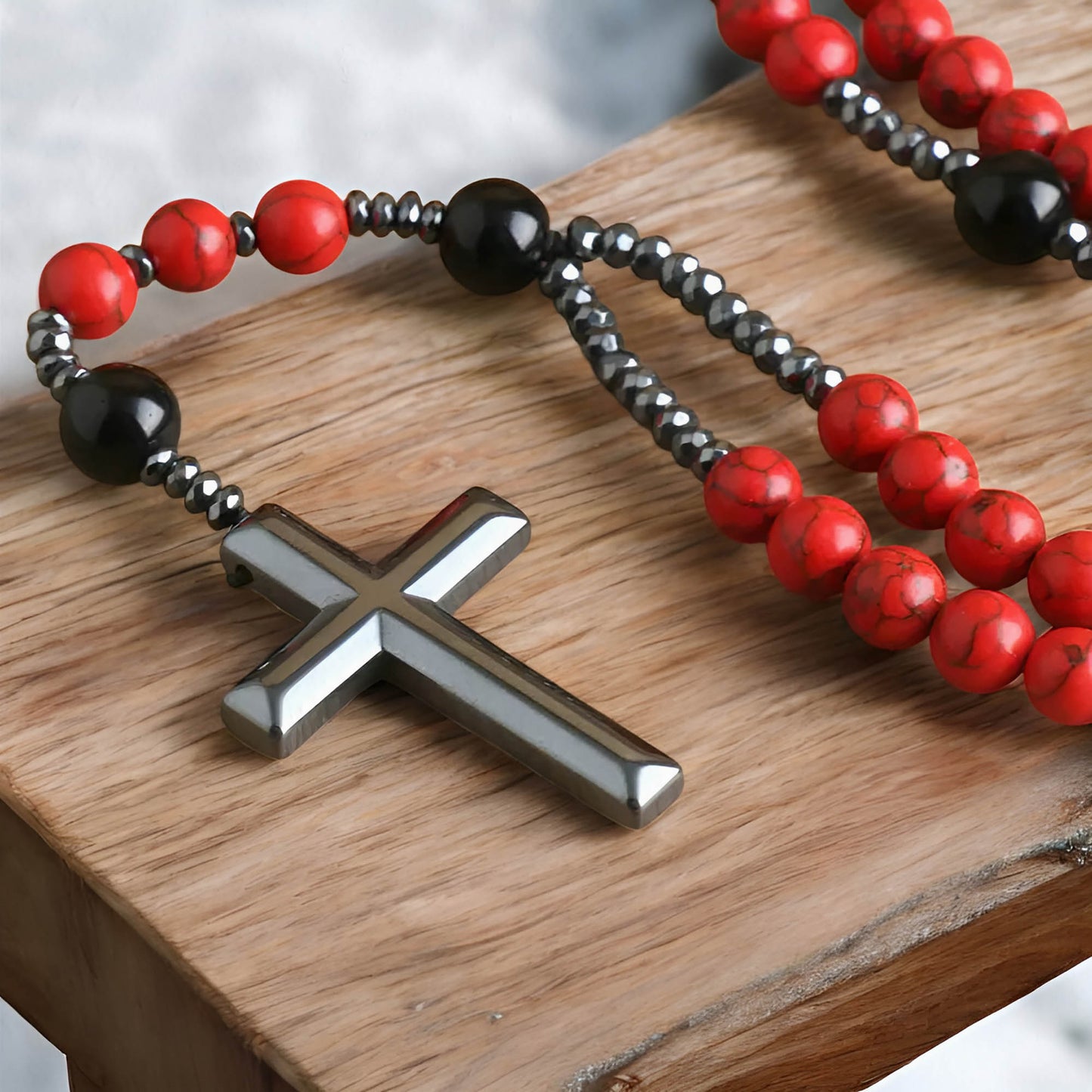 Red Turquoise Rosary Necklace