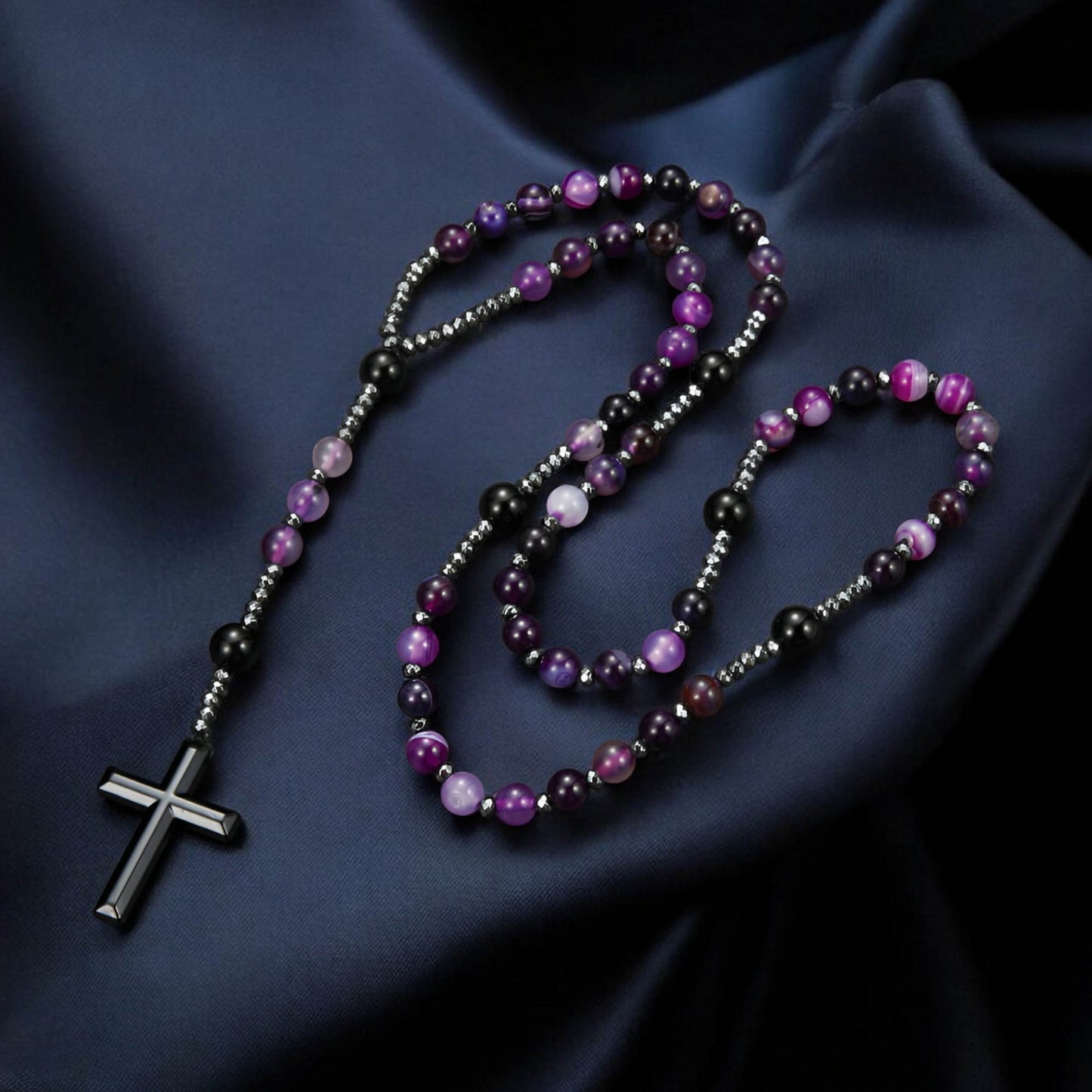 Natural Purple Agate Rosary Necklace
