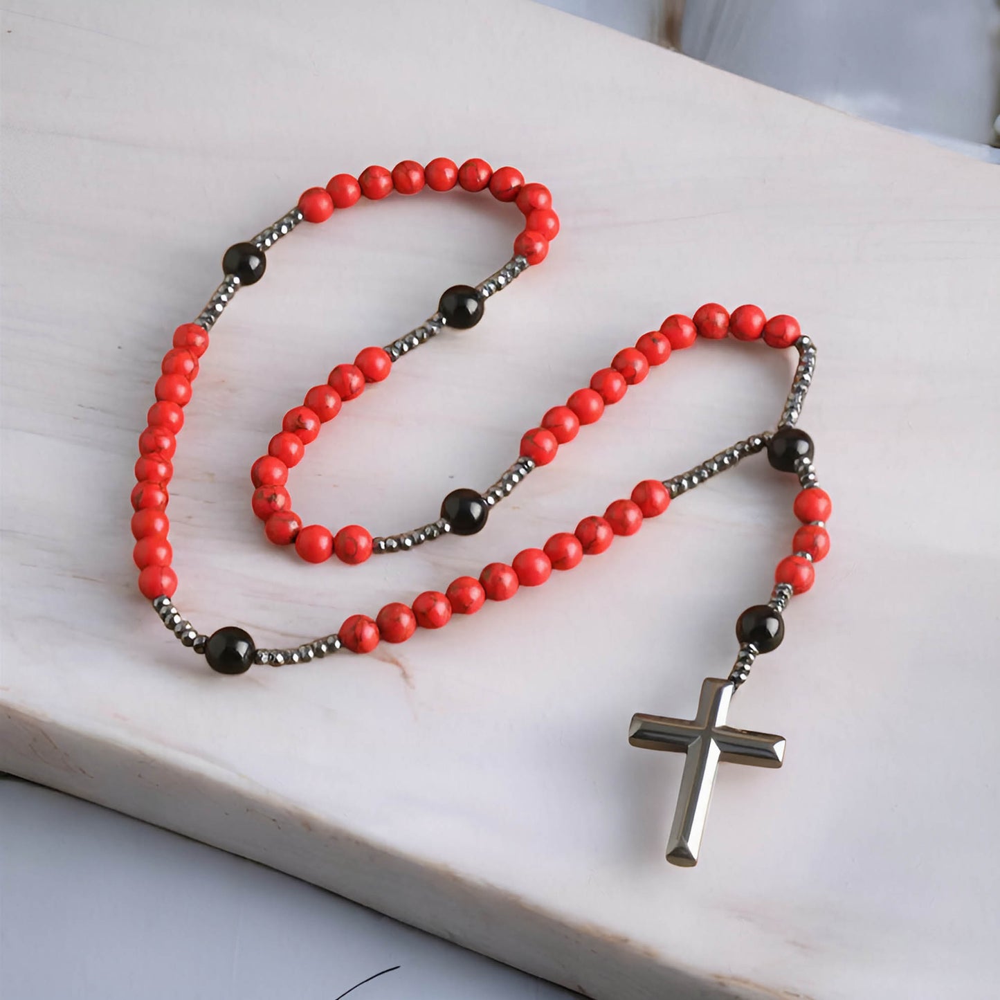 Red Turquoise Rosary Necklace