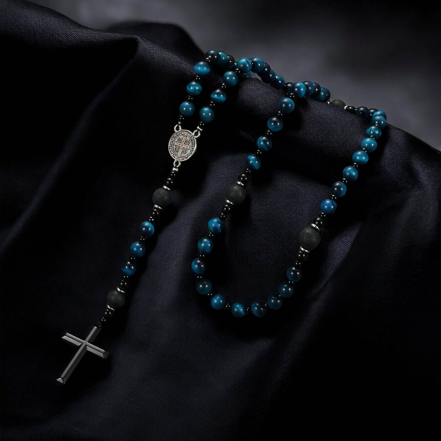 Blue Tiger's Eye Rosary Necklace