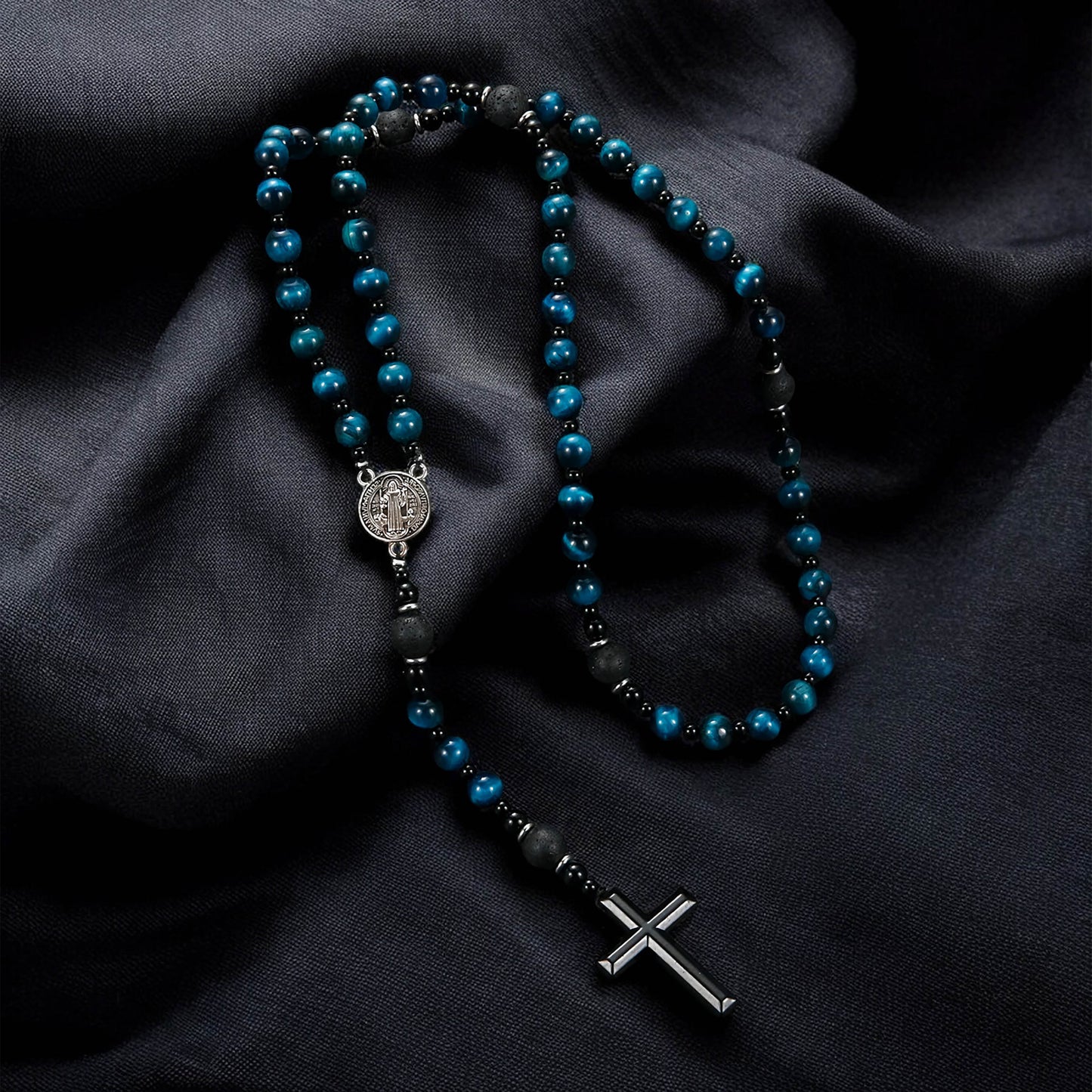 Blue Tiger's Eye Rosary Necklace