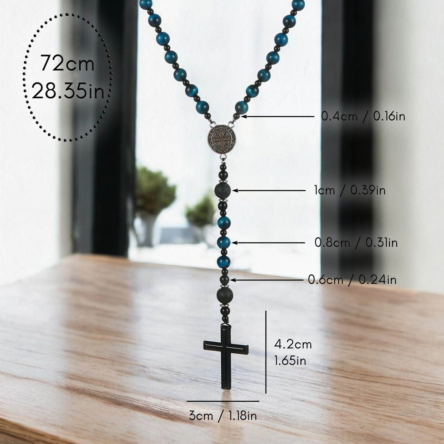 Blue Tiger's Eye Rosary Necklace