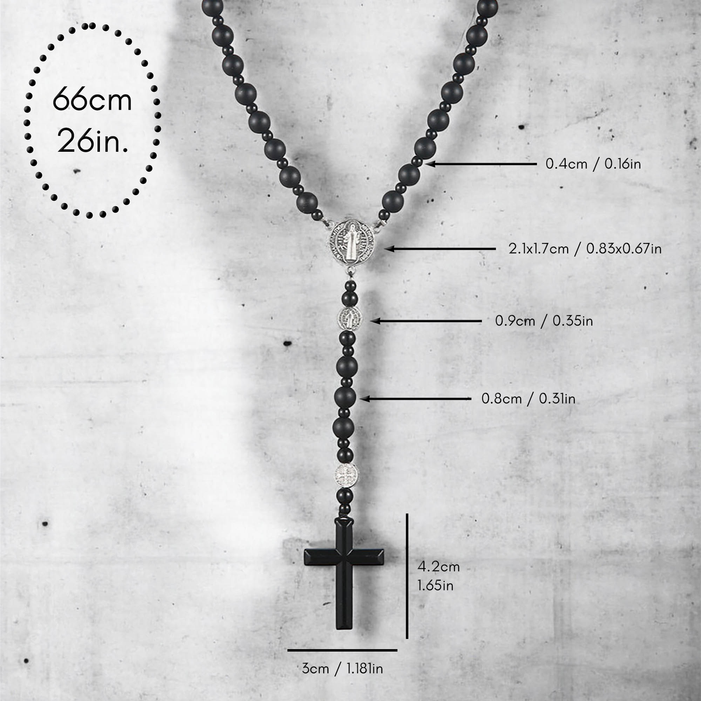 Obsidian Hematite Lava Stone Rosary Necklace