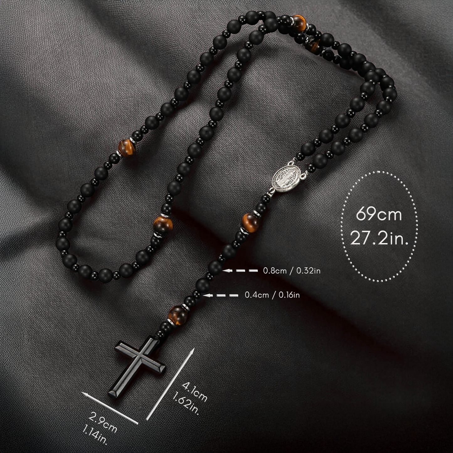 Natural Obsidian Lava Stone Rosary Necklace