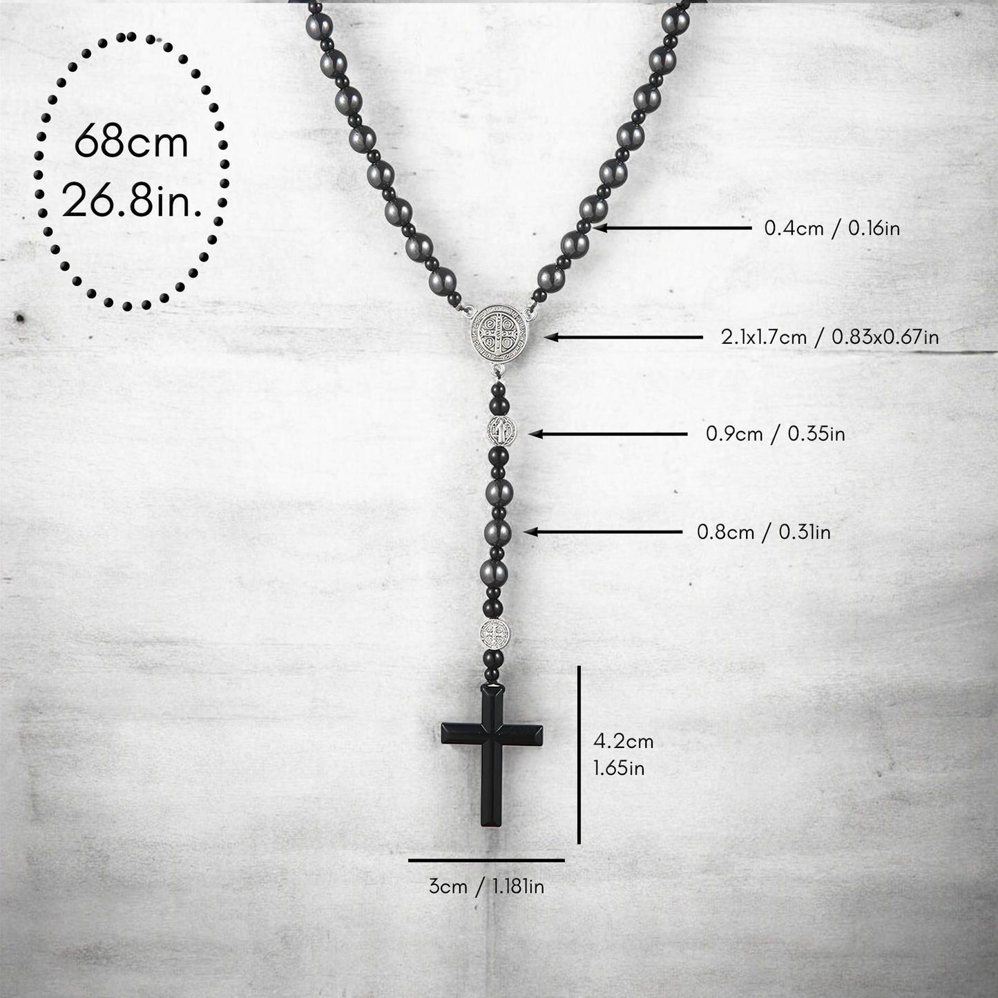 Hematite Black Rosary Necklace